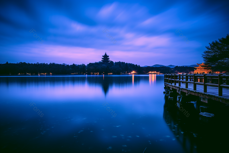 深蓝雷峰夕照杭州西湖夜景,高清,摄影图,摄影图片,图片大全,摄影图免费下载